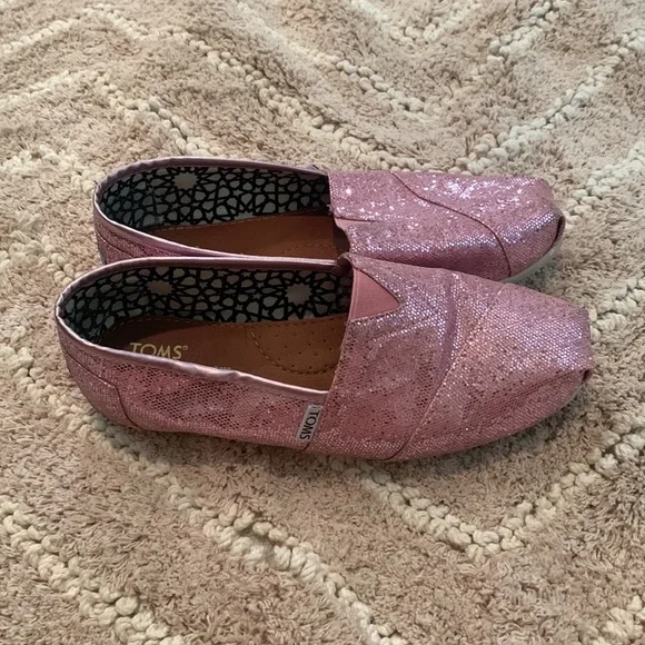 Toms pink glitter slip ons - Picture 2 of 3